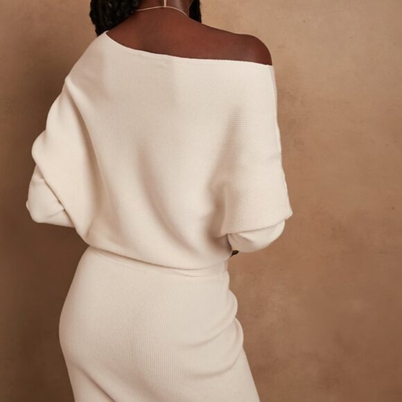 Banana Republic Colleta Off-Shoulder Cream White Sweater Dress, Size S - Picture 3 of 7